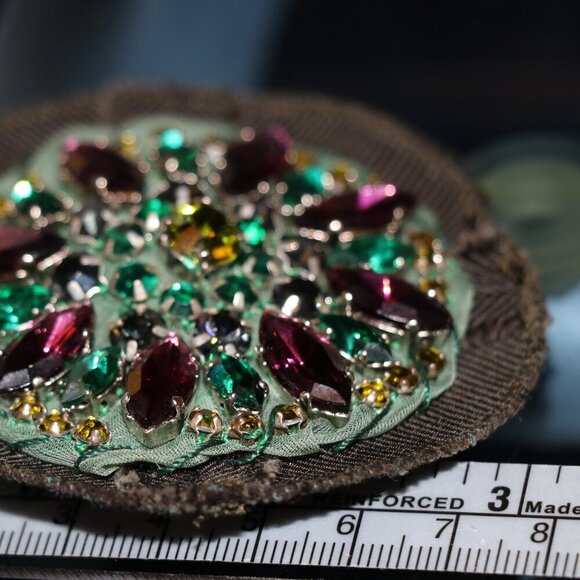 Prada Signed Made in Italy 3" Gem Covered Layered Fabric Brooch/Pin - Picture 4 of 4